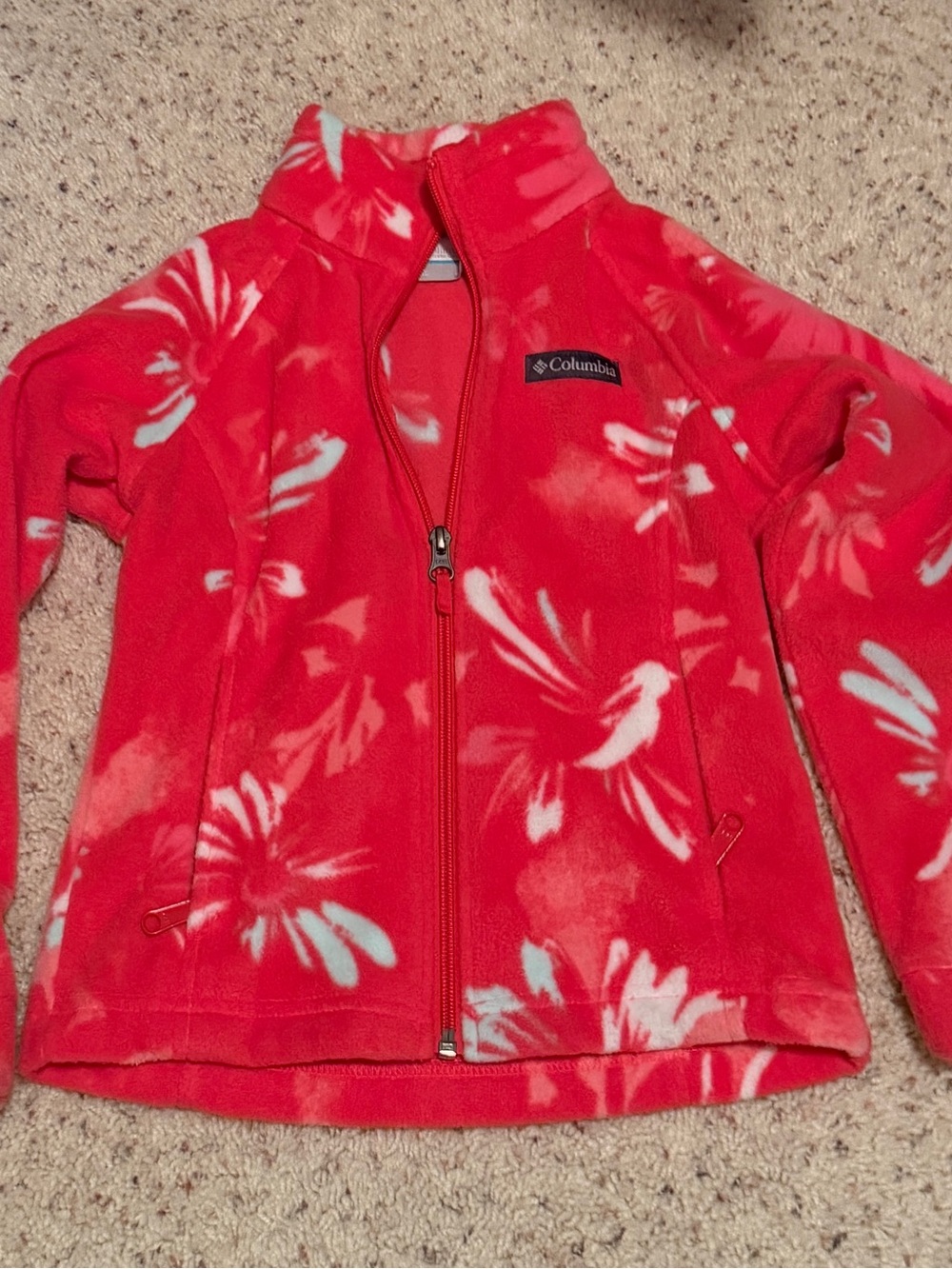 Columbia Girls' Red Floral Fleece Zip Jacket